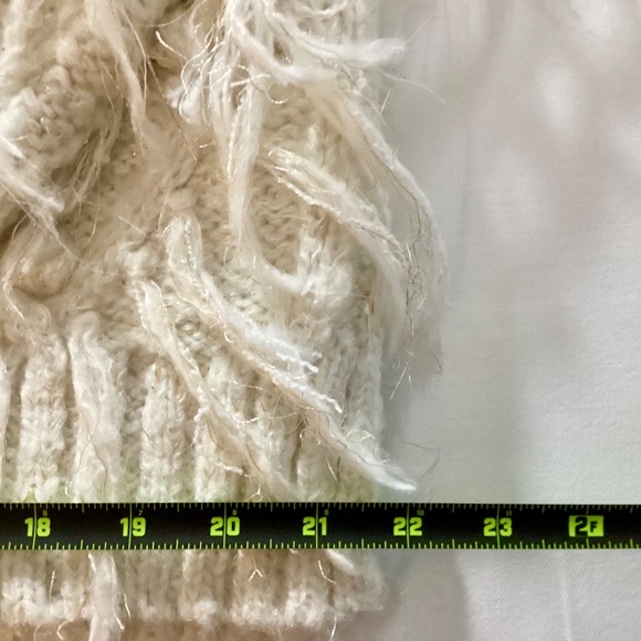 Anthropologie Ivory Fringe V-Neck Sweater Small Textured Pullover - Picture 9 of 12